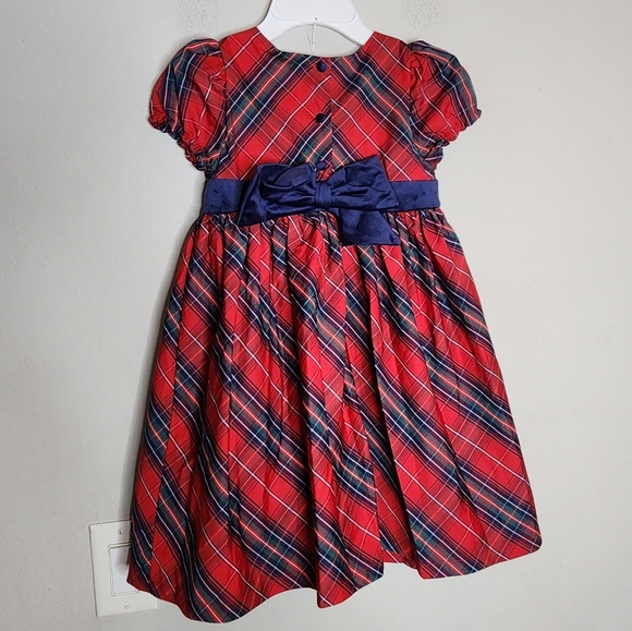 Max Studio Kids Red Christmas Plaid Sateen Dress Velvet Bow Size 6 New - Picture 6 of 14